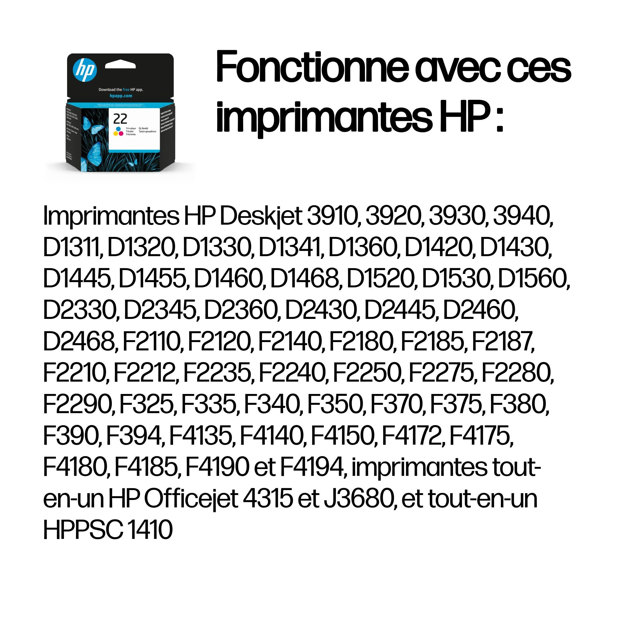 HP NO22 CARTOUCHE JET D ENDRE 3 COULEURS (5ML)