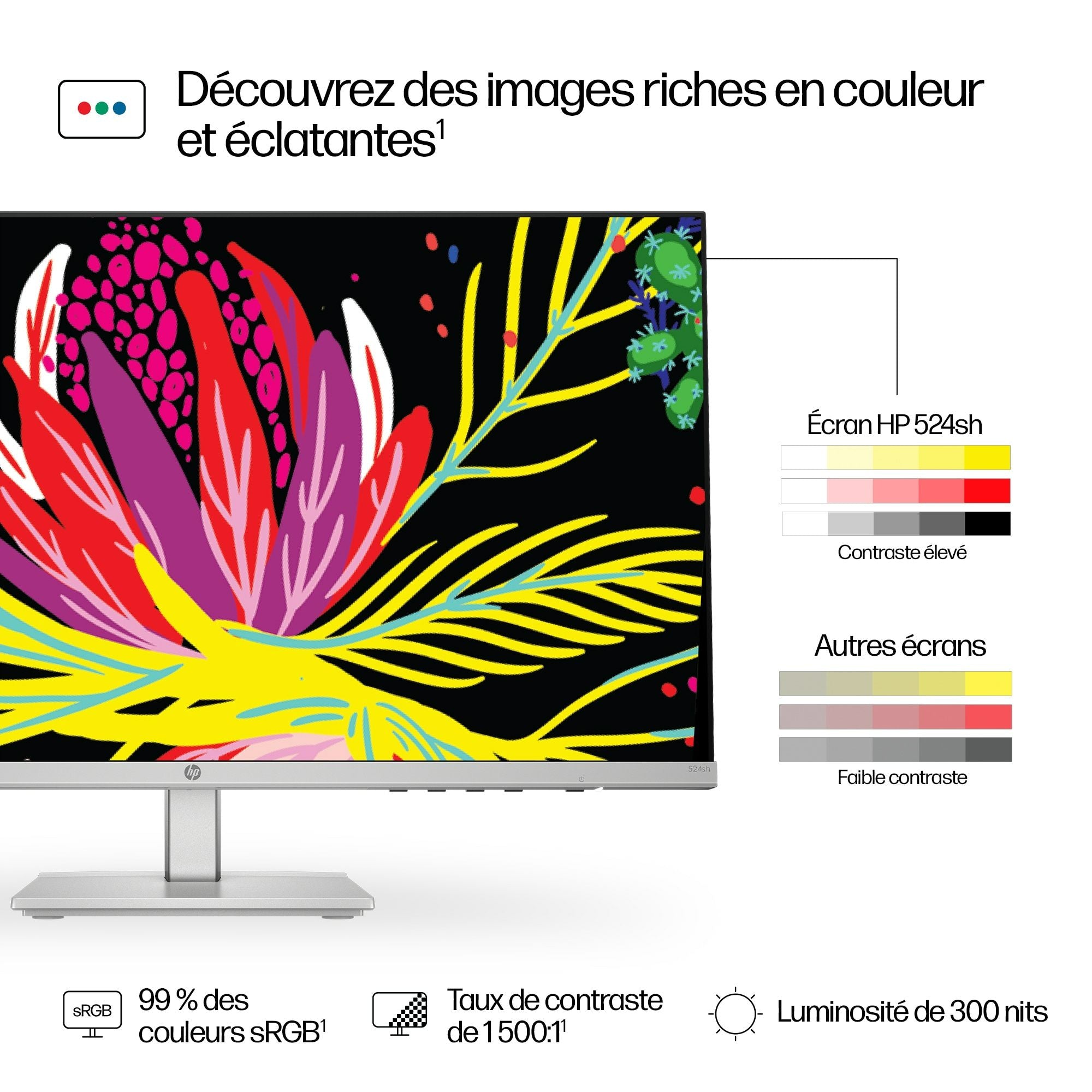 "HP Series 5 23.8 inch FHD Height Adjust Monitor - 524sh écran plat de PC 60,5 cm (23.8"") 1920 x 1080 pixels LCD Argent"