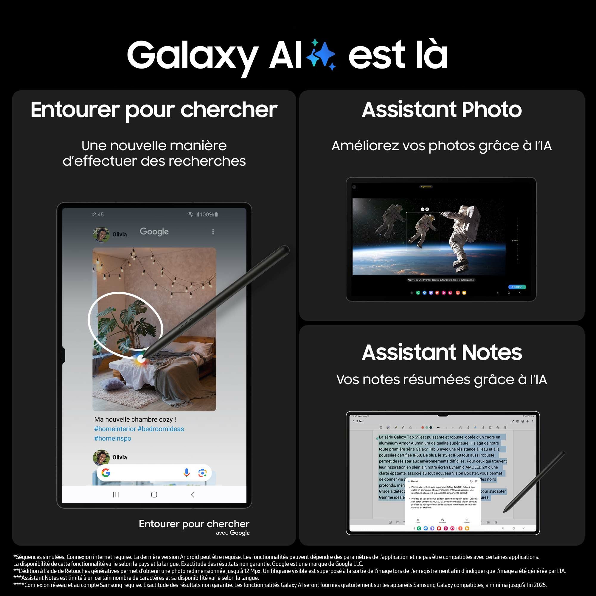 Tablette Galaxy Tab S9 11 256Go Anthracite WIFI Android 14 RAM 12Go 2560X1600 4