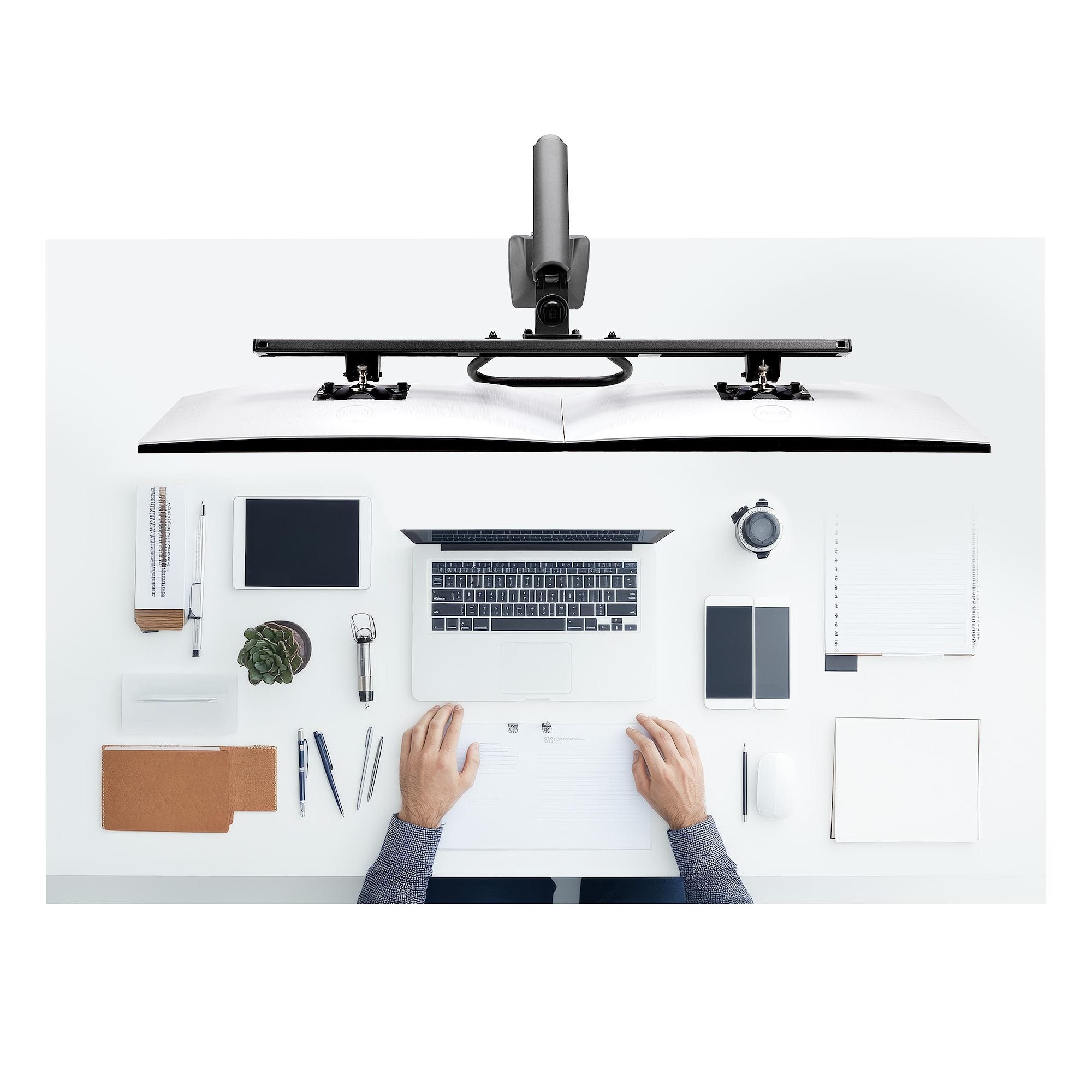 Desk Mount Dual Monitor Arm w/Crossbar