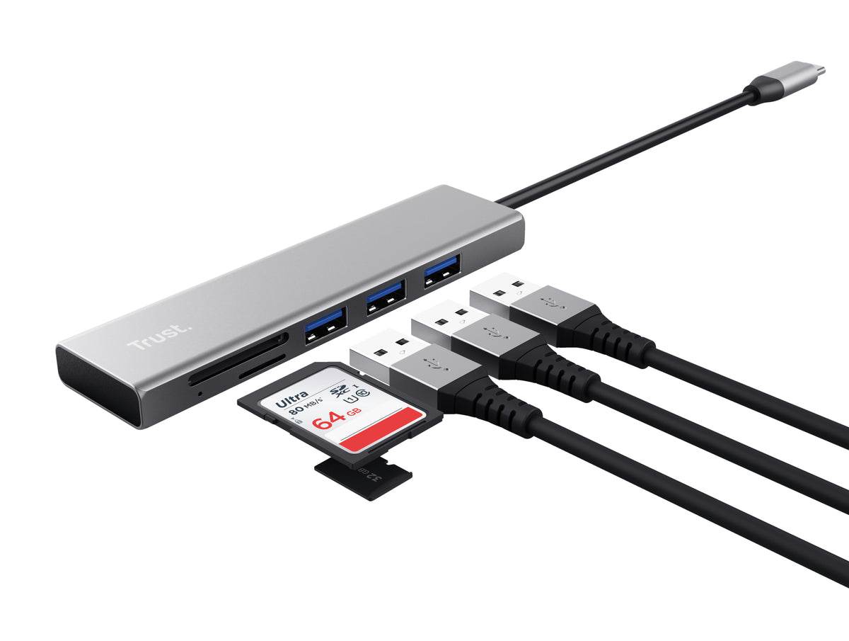 TRUST Hub USB-C HALYX 5 ports 3 USB 1 SD et 1 micro-SD