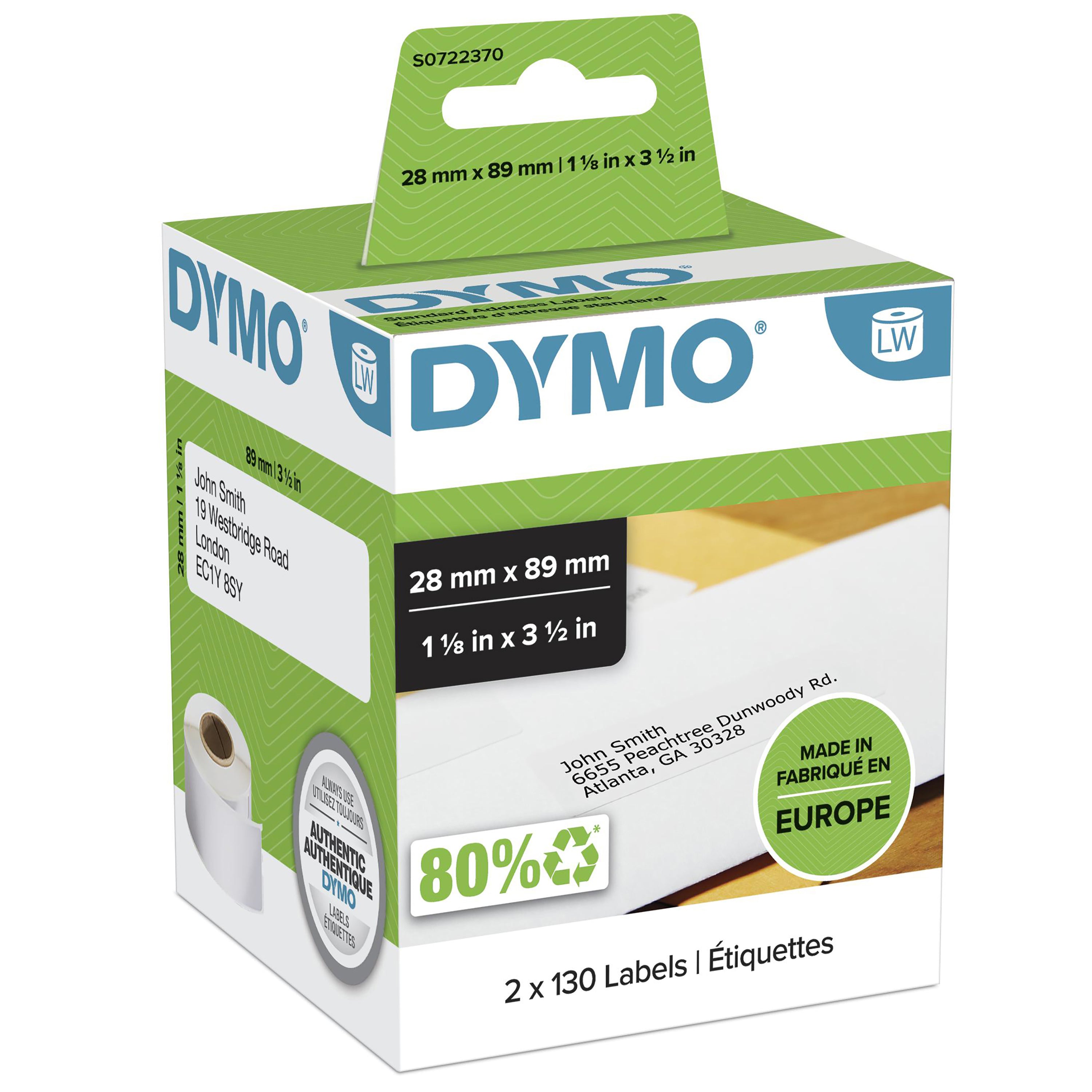DYMO Labelwriter étiquettes 28x89 mm, blanc 2 rouleaux de 130