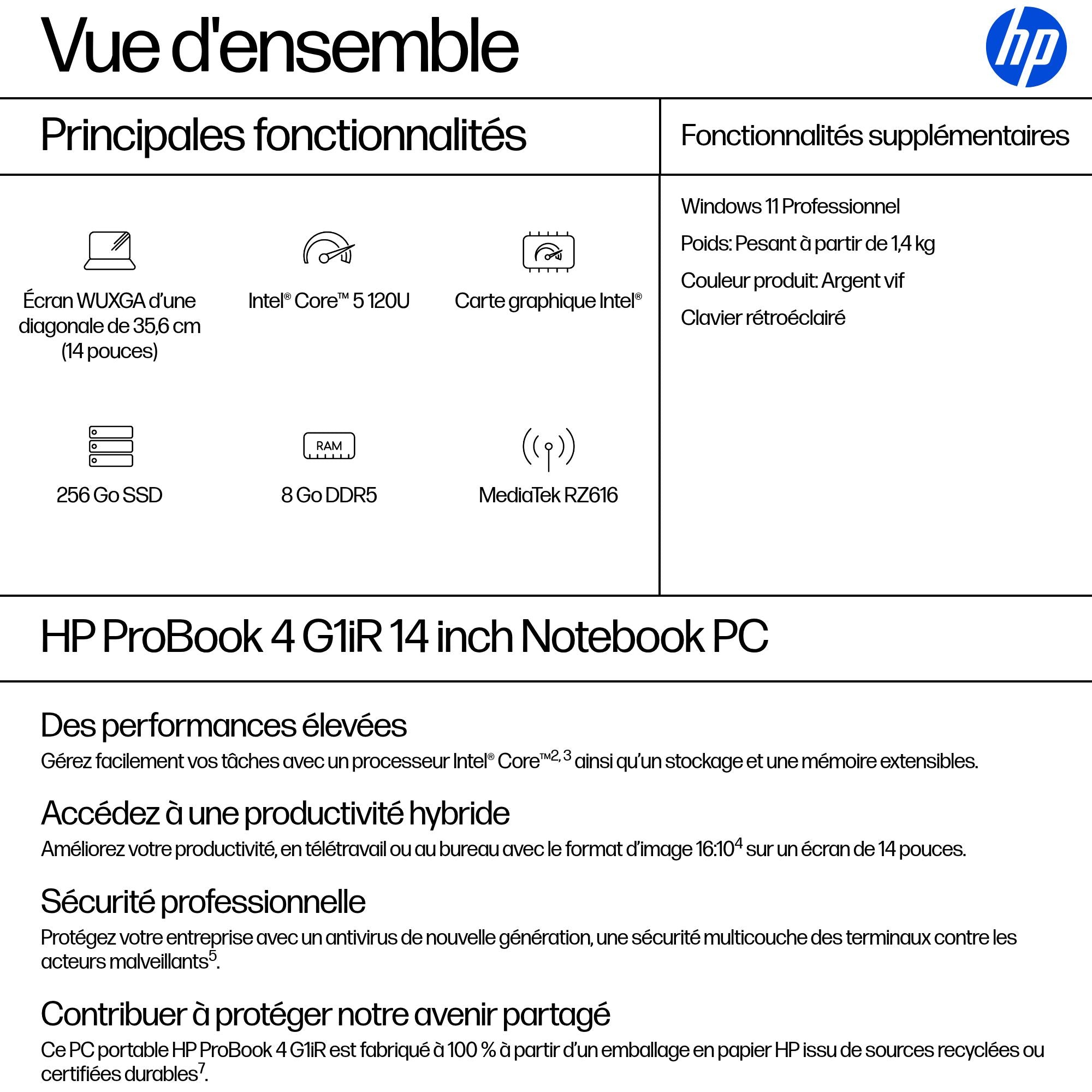 HP PB4G1iR14 5-120U 14 8GB/256 PC FRSgl