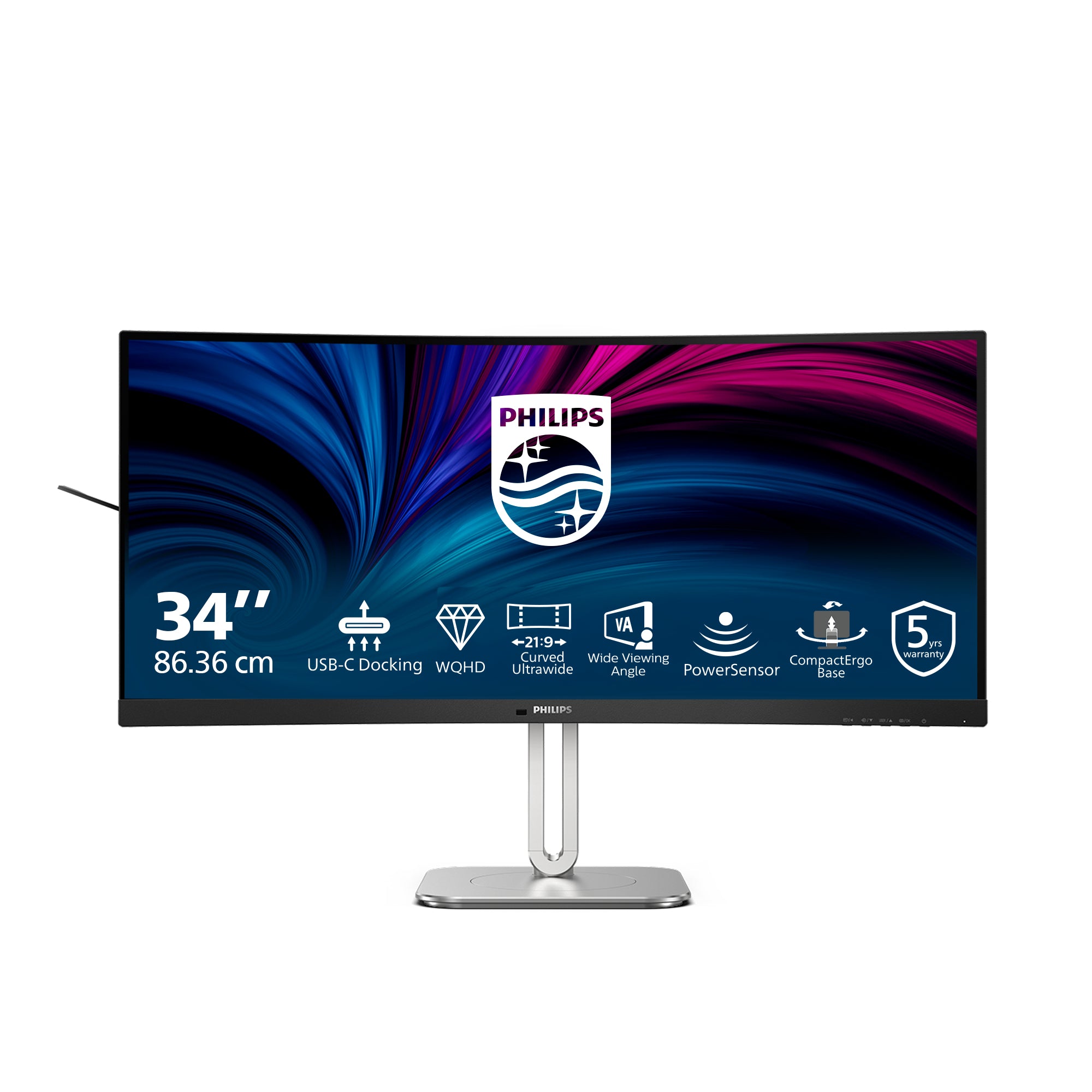 PHILIPS 34B2U5600C/00 34p 3440x1440 120Hz VA CURVED H/A tbu MM ULTRAWIDE USB-C DOCKING DISPLAY RJ45 PD > 100 W USB HUB SPEAKERS