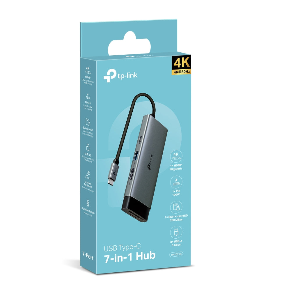 TP-Link UH7021C hub & concentrateur USB Type-C 5000 Mbit/s Aluminium, Noir
