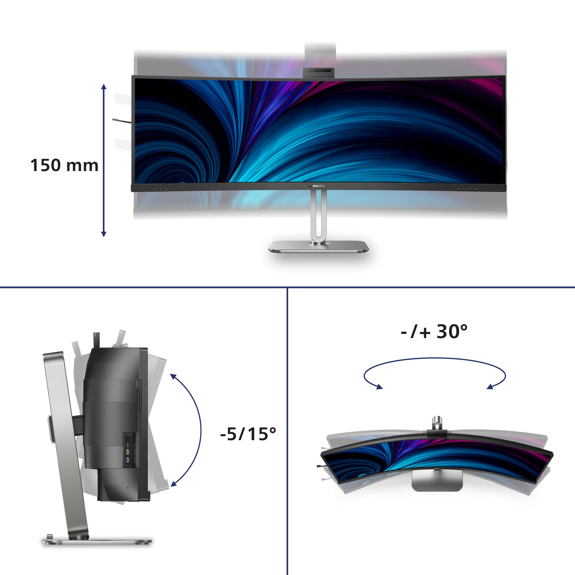 PHILIPS 49B2U5900CH/00 48.8p 5120x1440 VA Curved 1800R H/A 130mm SUPERWIDE USB-C 75Hz DP 2x HDMI USB HUB SPEAKERS