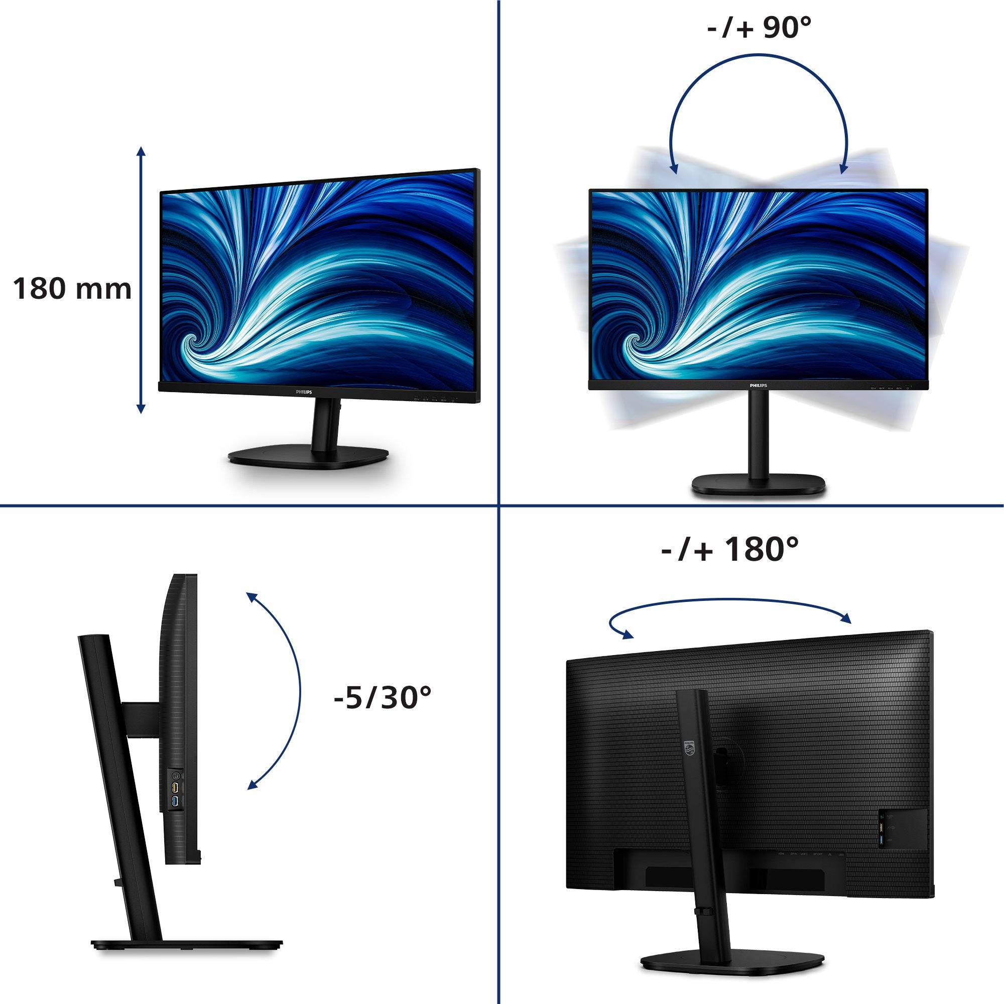 PHILIPS 32B2U3601/00 31.5p QHD IPS 100Hz 16:9 HDMI 2.0 DP 1.4 USB-C
