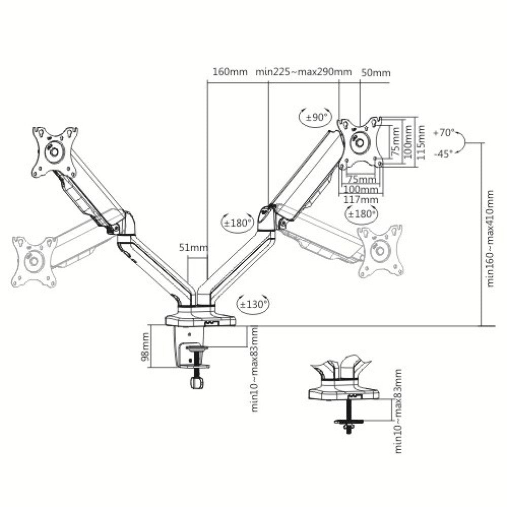 "Techly ICA-LCD 462B Support de double moniteur 17-32"" LCD 9kg rotatif a gaz"