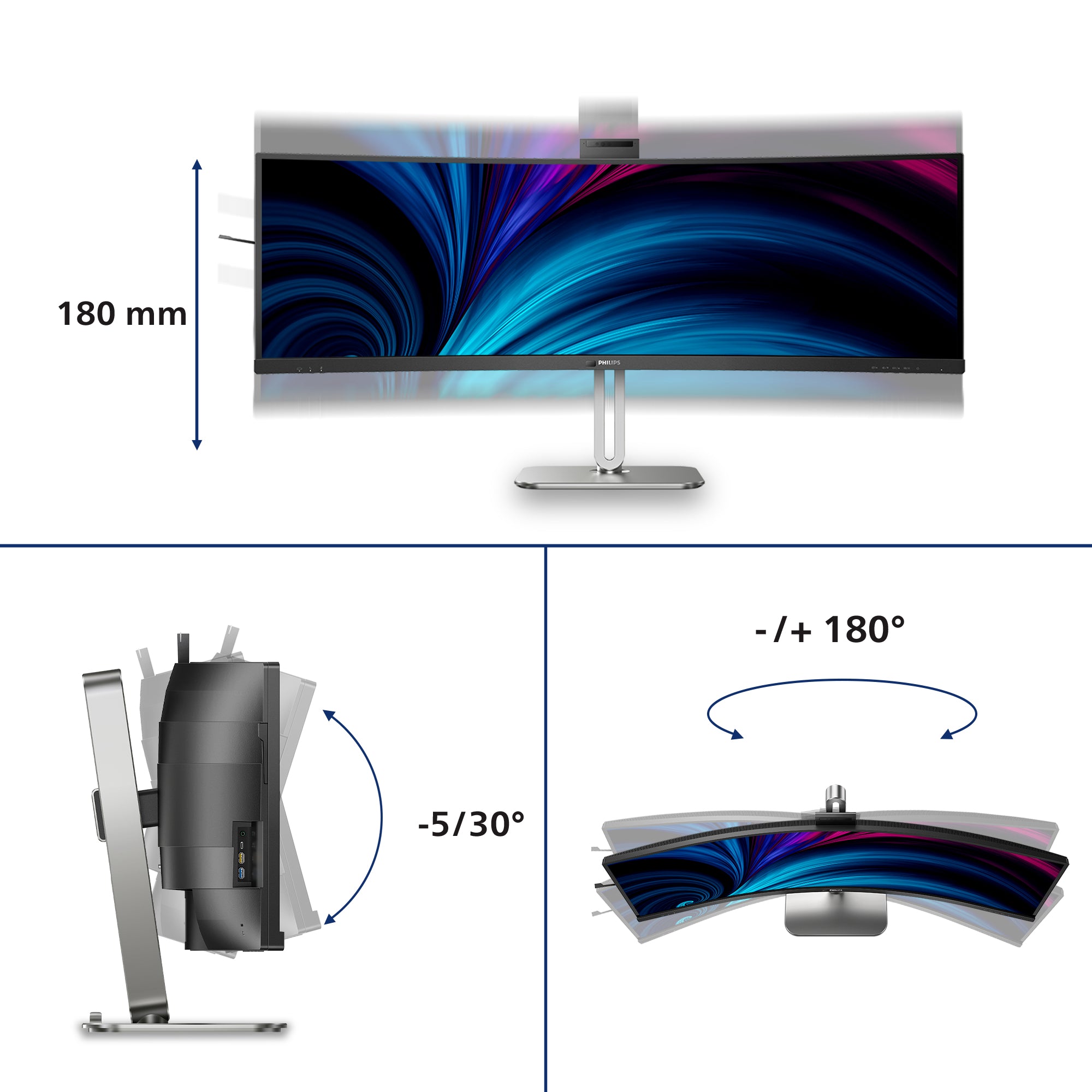 PHILIPS 49B2U6903CH/00 48.8p 5120x1440 VA Curved H/A 170mm SUPERWIDE USB-C 75Hz DP 2xHDMI USB HUB SPEAKERS webcam