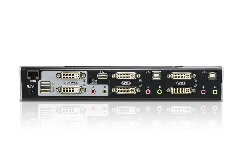 Commutateur KVMP™ deux affichages/audio DVI Dual Link USB 2 ports - 2560 x 1600 pixels - Ethernet/LAN - Grille de montage - 10,6 W - 1U - Noir - Argent