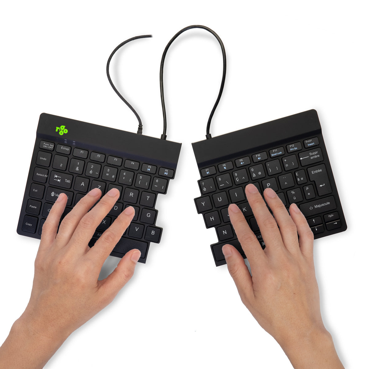 R-GO TOOLS Clavier ergo Split Break v2, divisé, filaire noir
