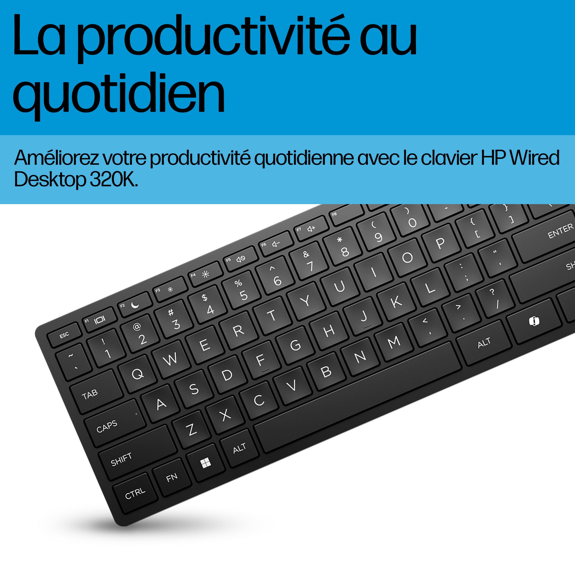 HP 320K Wired Keyboard clavier Bureau USB Noir