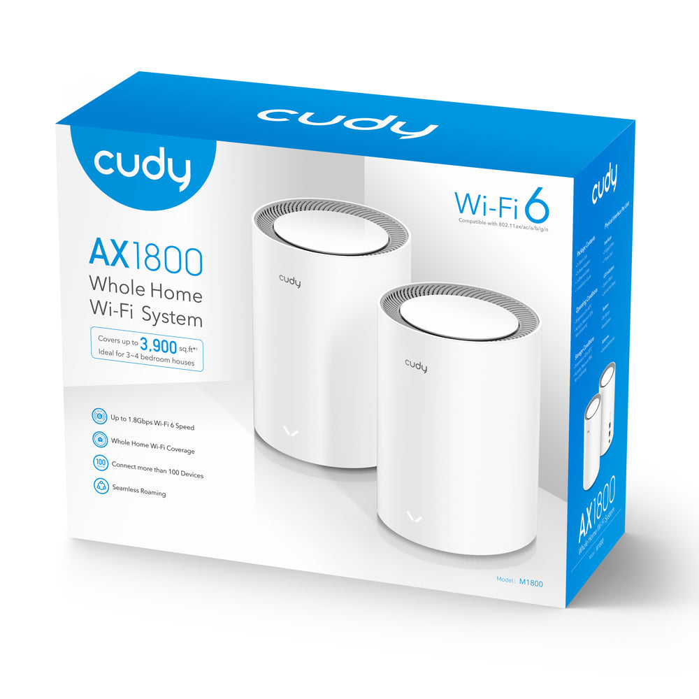 Cudy M1800 2-pack Bi-bande (2,4 GHz / 5 GHz) Wi-Fi 6 (802.11ax) Blanc 1 Interne