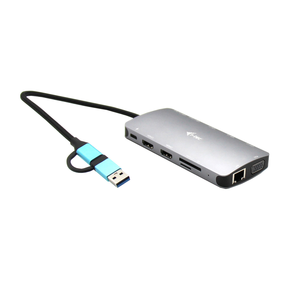 I-TEC USB-C Metal Nano Dock 2xHDMI 1xVGA 1xSD Cardreader 1xmicroSD Cardreader 1xGLAN 3xUSB 2.0 1xUSB 3.2 1xUSB-C3.2Data 1xUSB-C PD