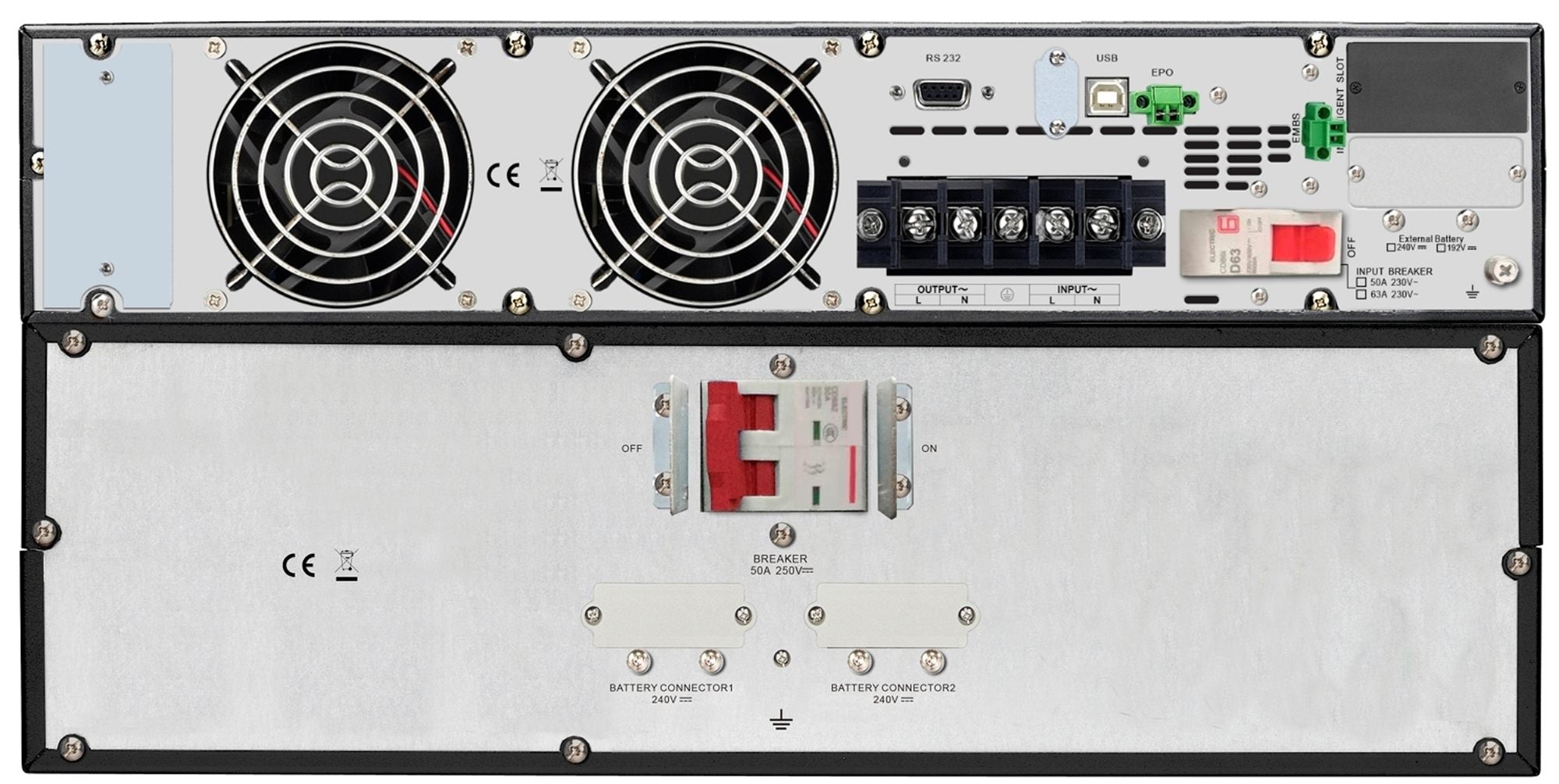 APC Easy UPS On-Line SRV UPS Rack AC 230V 5000Watt 5000VA 9Ah USB RS-232 output connectors 1 5U RAL 7010 with Rail Kit