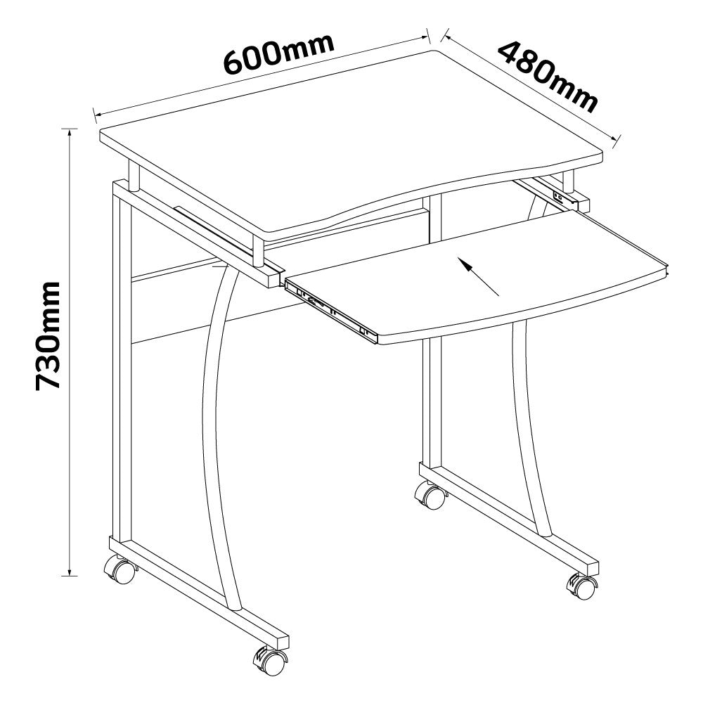 Bureau d'ordinateur mobile noir Techly ICA-TB 131B 600x480 avec étagere coulissante