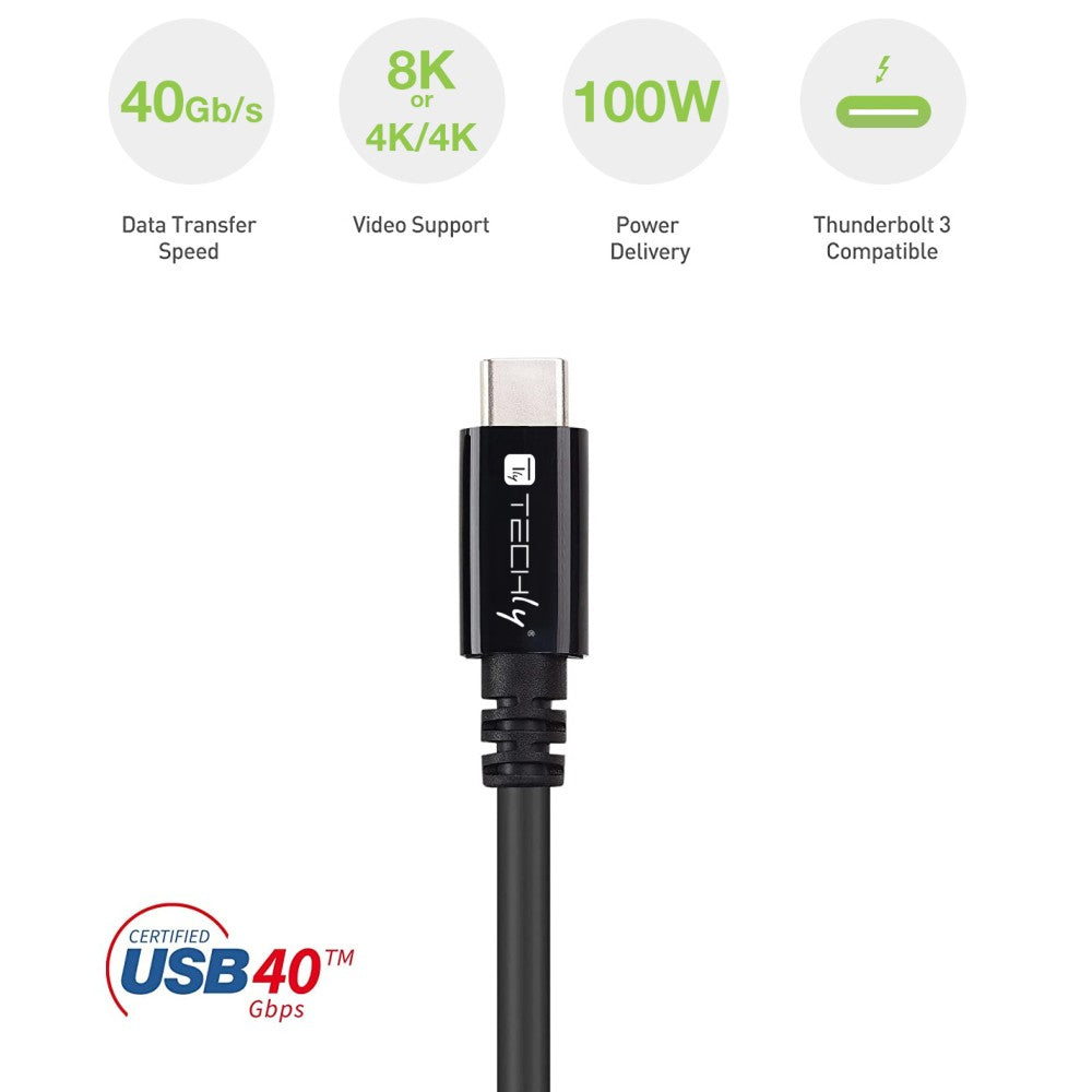 Techly ICOC MUSB40-CMCM08 Câble USB 4.0 USB-C vers USB-C Thunderbolt 4 PD M/M 80cm