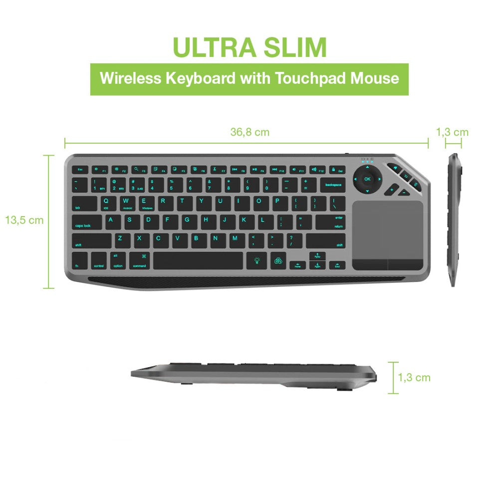 Clavier sans fil Bluetooth 2.4GHz USB Techly ICTB9801TB avec pavé tactile LED