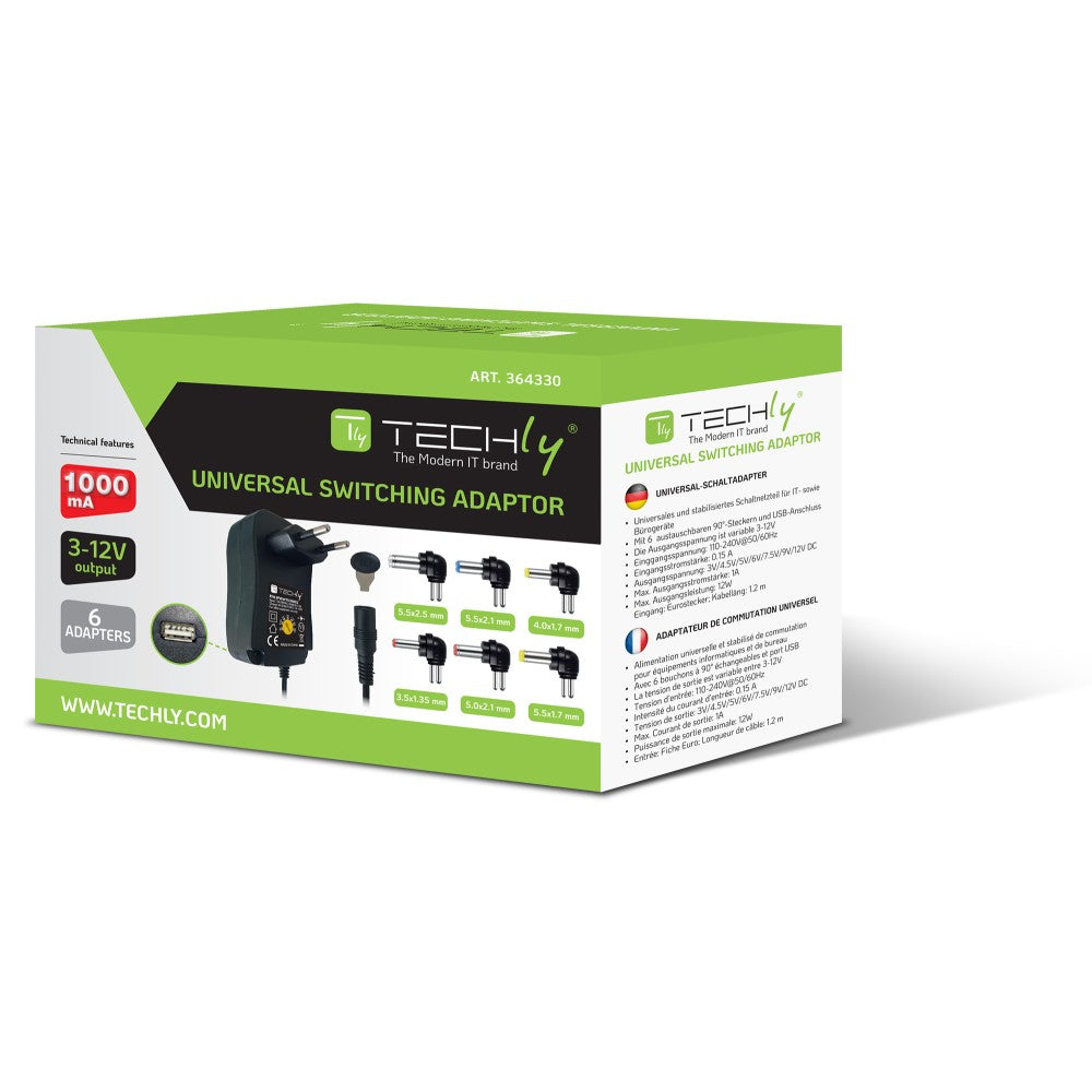 Alimentation universelle 230V Techly IPW-NTS2250G2 27W/2.25A 3-12V avec 6 connecteurs DC et USB