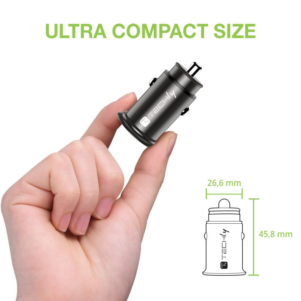 Techly IUSB2-CAR5-AC38W Chargeur de voiture USB-C & USB-A 38W/3A 5-12V