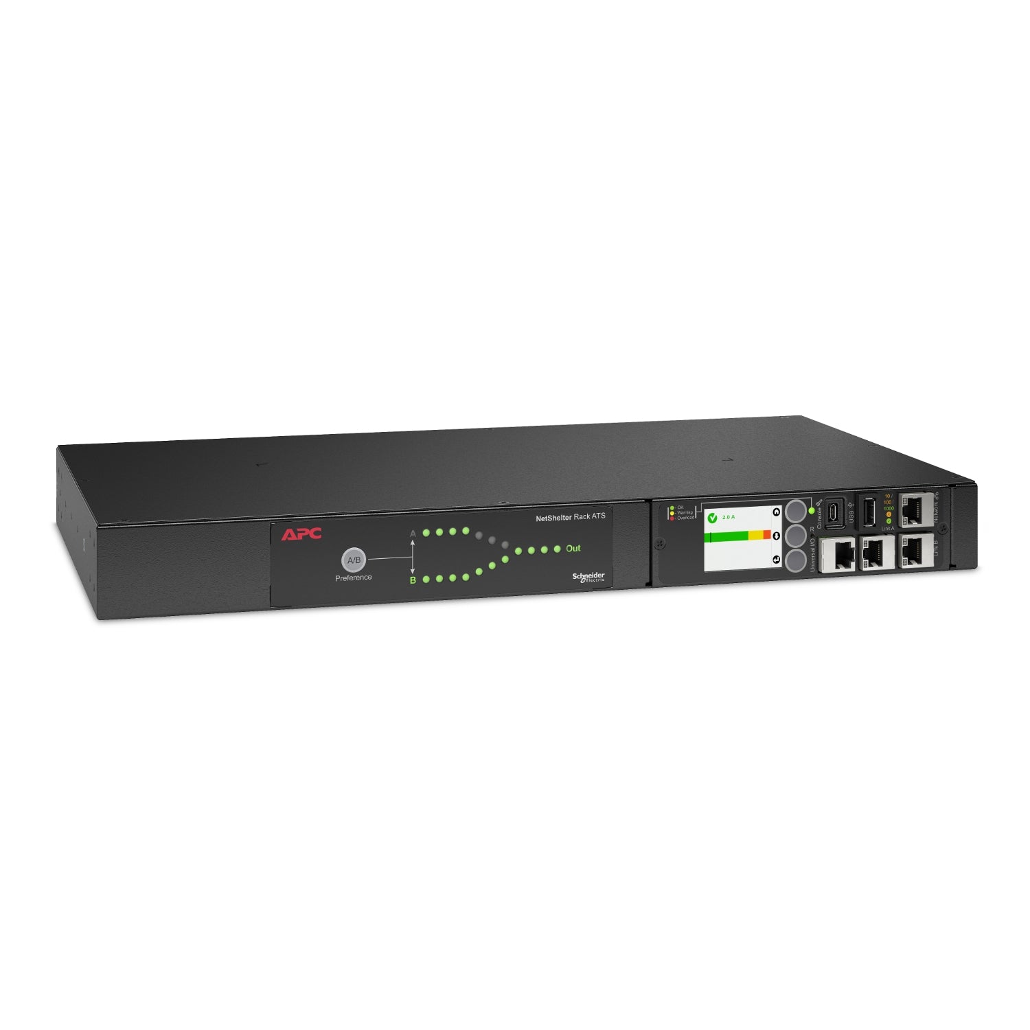 APC NetShelter Automatic transfer switch Rack AC 207-253V 2000VA 1-phase Ethernet 10/100/1000 USB output connectors 12 1U Black