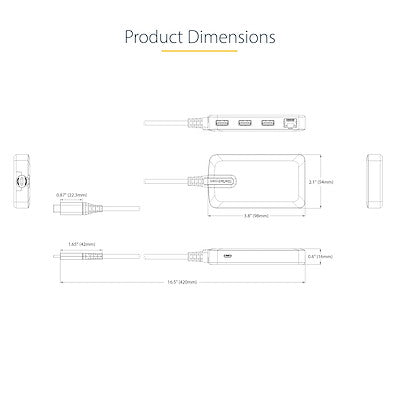 3-Port USB-C Hub w/GbE Ethernet Adapter