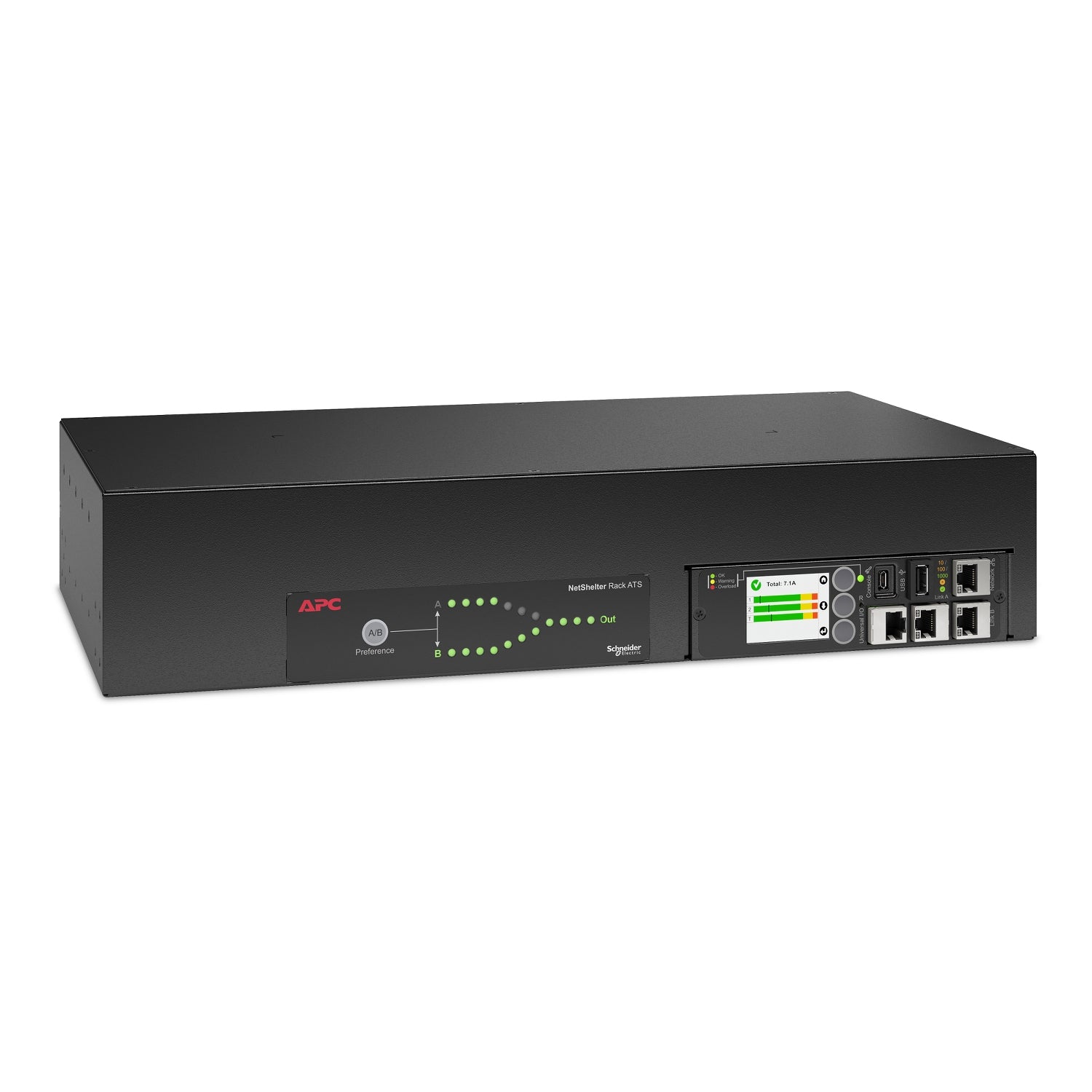 APC NetShelter Automatic transfer switch Rack AC 207-253V 7400VA 1-phase Ethernet 10/100/1000 USB oc 18 2U 2.43m cord Black