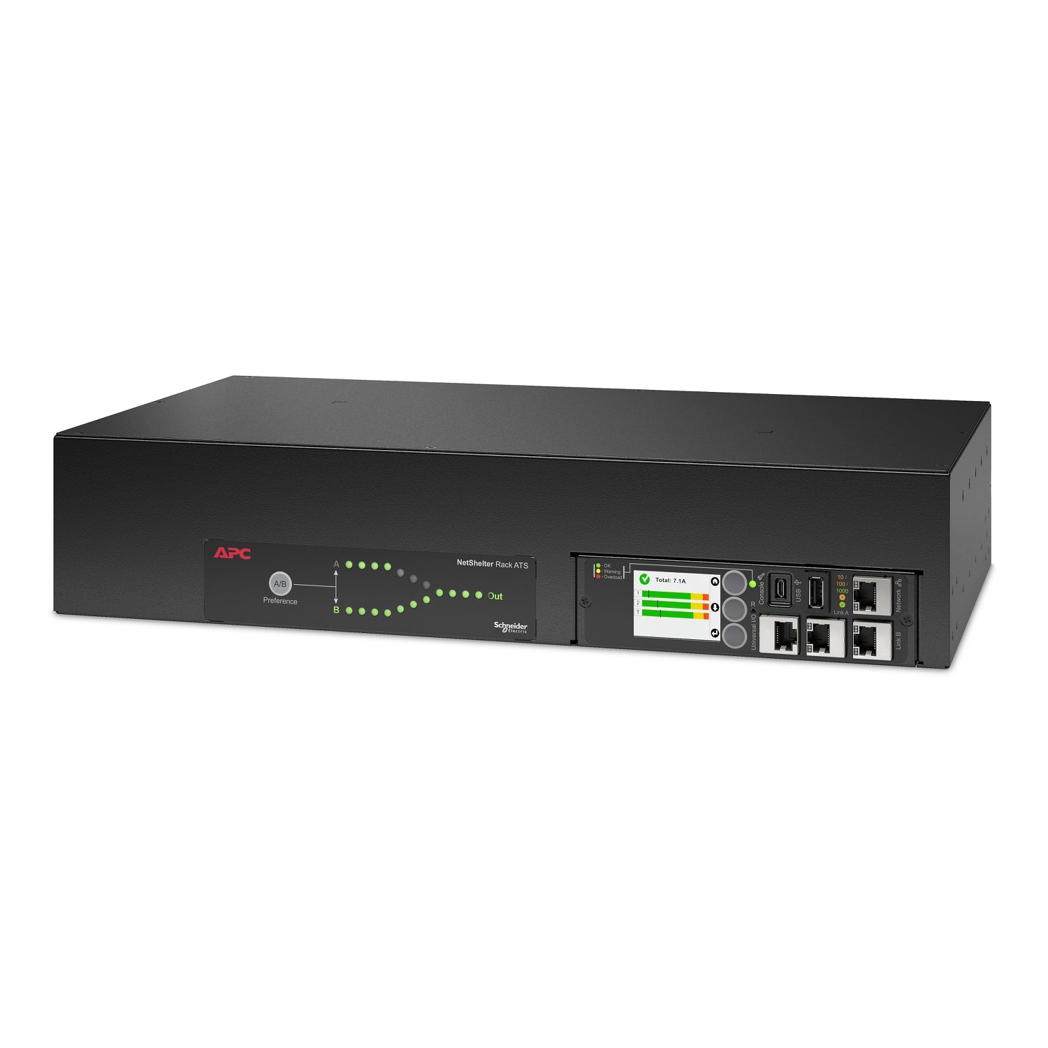 APC NetShelter Automatic transfer switch Rack AC 207-253V 7400VA 1-phase Ethernet 10/100/1000 USB oc 18 2U 2.43m cord Black