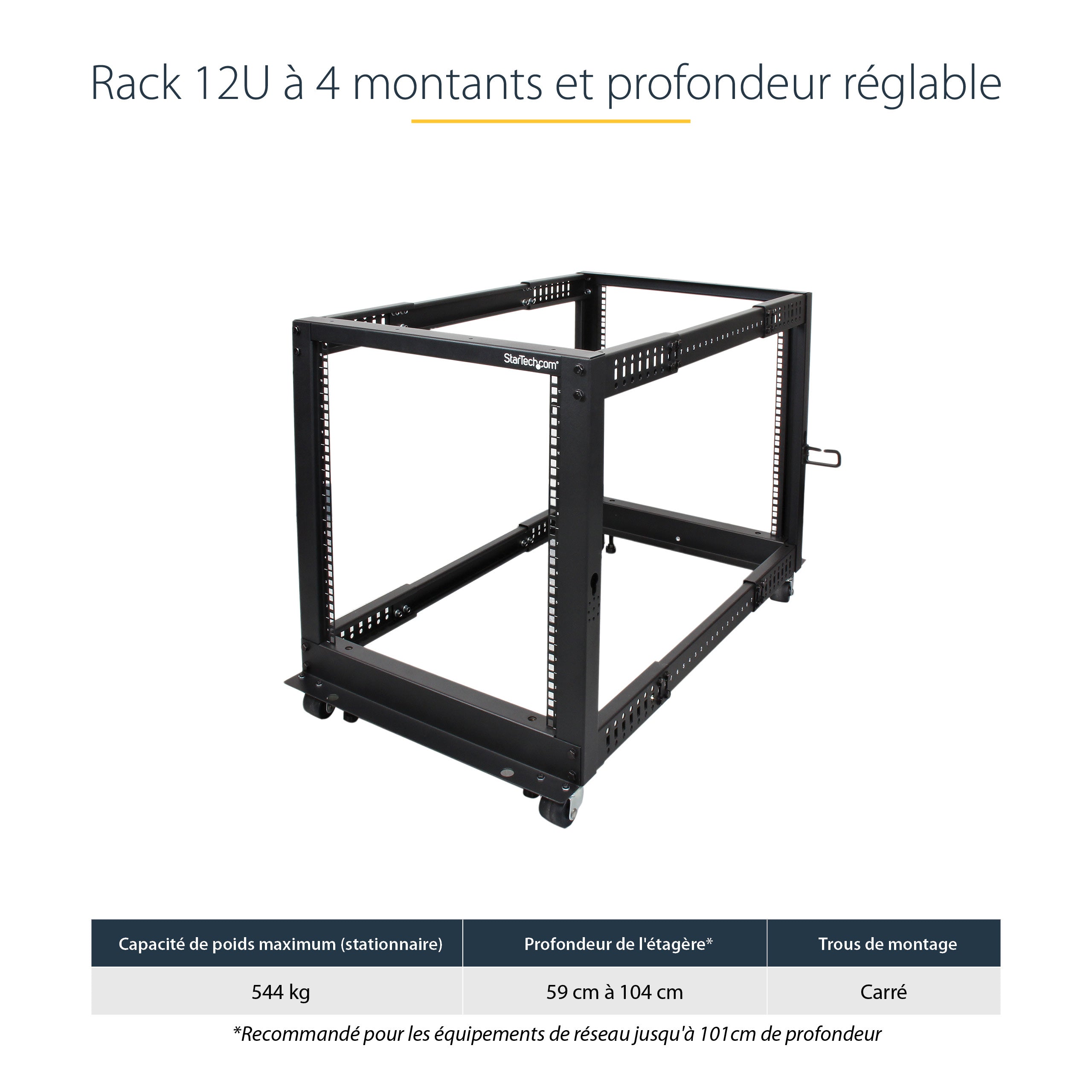 12U Adjustable Depth 4 Post Server Rack