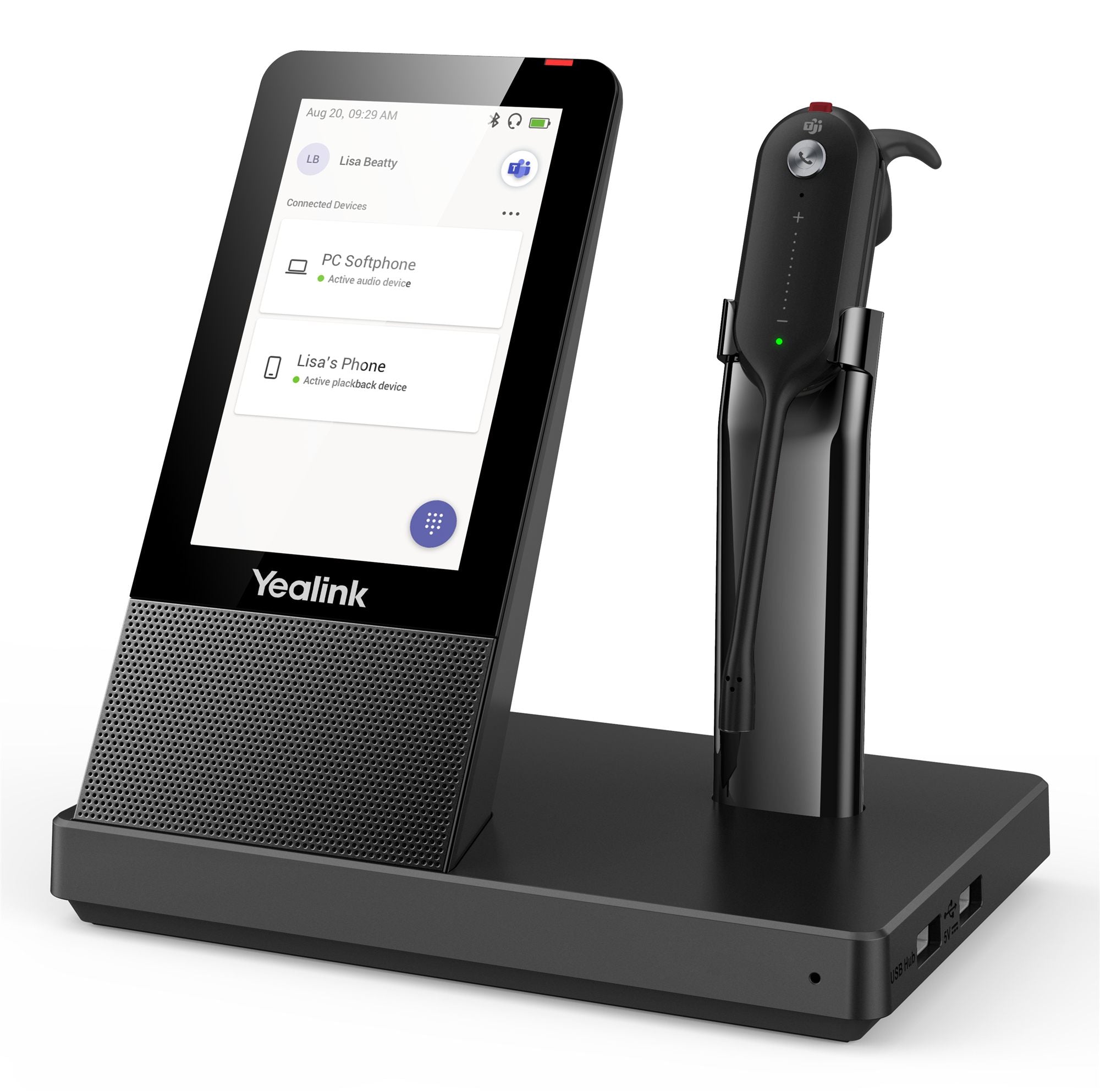Yealink WH67 Teams Sans fil Crochets auriculaires, Arceau, Minerve Bureau/Centre d'appels Bluetooth Socle de chargement Noir