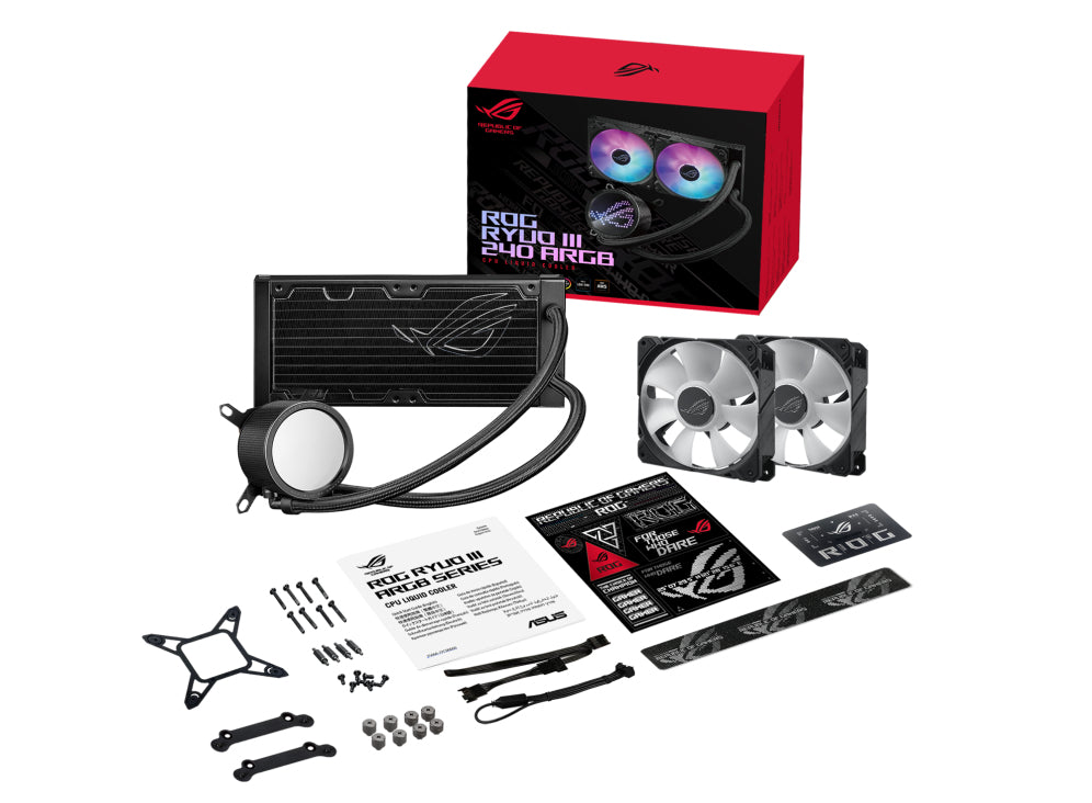 ASUS ROG RYUO III 240 ARGB all-in-one CPU liquid cooler with Asetek 8th gen pump solution and Anime Matrix LED Display