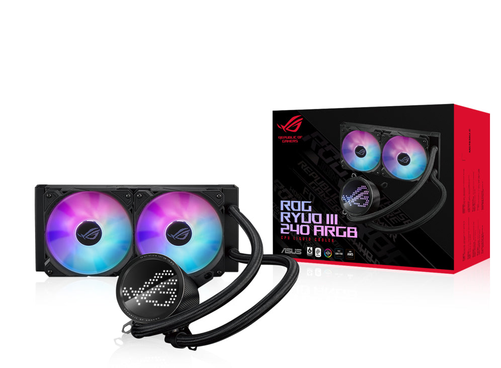 ASUS ROG RYUO III 240 ARGB all-in-one CPU liquid cooler with Asetek 8th gen pump solution and Anime Matrix LED Display