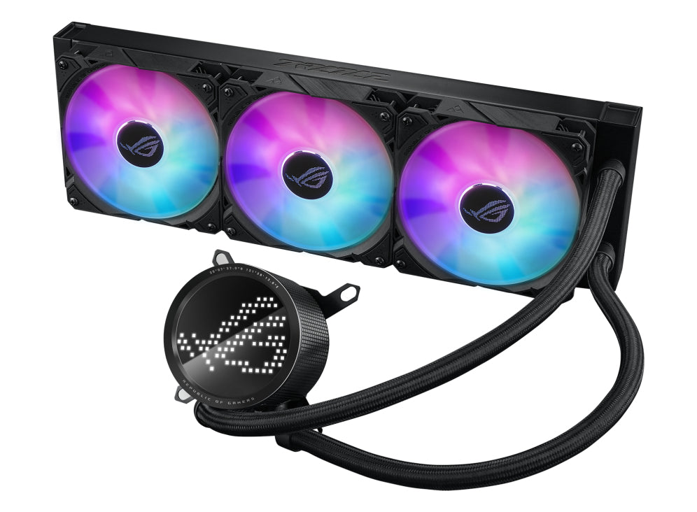 ASUS ROG RYUO III 360 ARGB all-in-one CPU liquid cooler with Asetek 8th gen pump solution and Anime Matrix LED Display