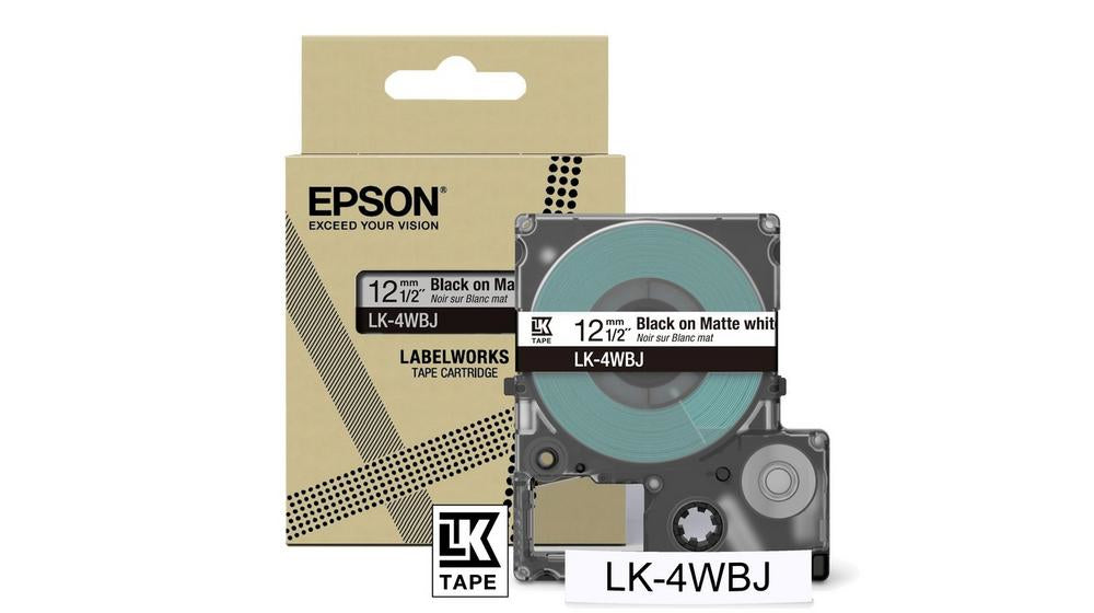 EPSON Matte Tape White/Black 12mm 8m LK-4WBJ