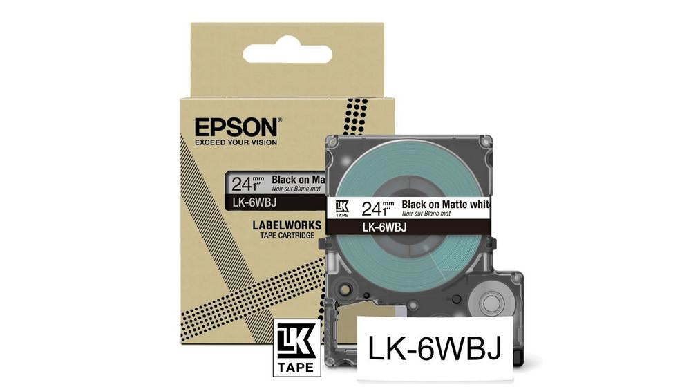 EPSON Matte Tape White/Black 24mm 8m LK-6WBJ