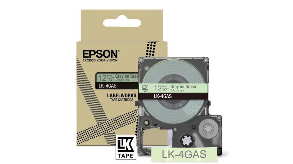 EPSON Colour Tape Green/Grey 12mm 8m LK-4GAS