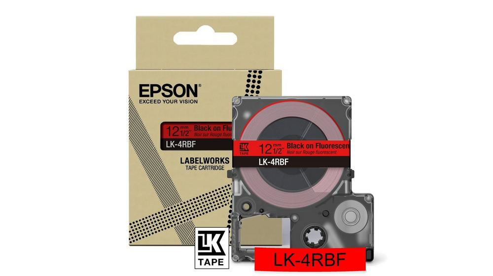 EPSON Colour Tape Fluorescent Red/Black 12mm 5m LK-4RBF