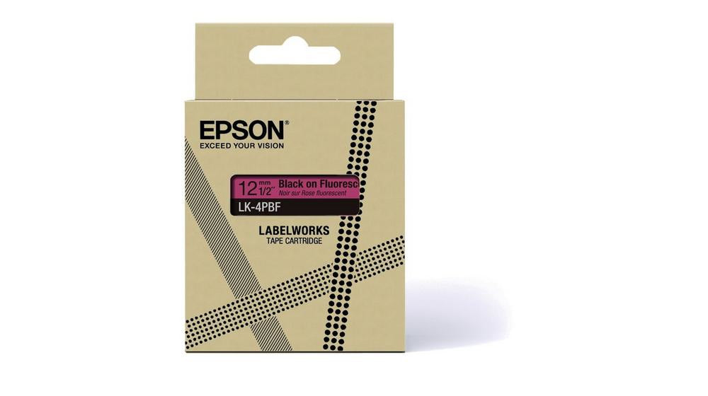 EPSON Colour Tape Fluorescent Pink/Black 12mm 5m LK-4PBF