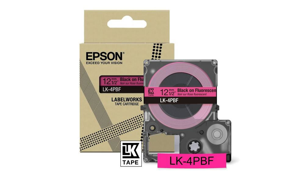 EPSON Colour Tape Fluorescent Pink/Black 12mm 5m LK-4PBF