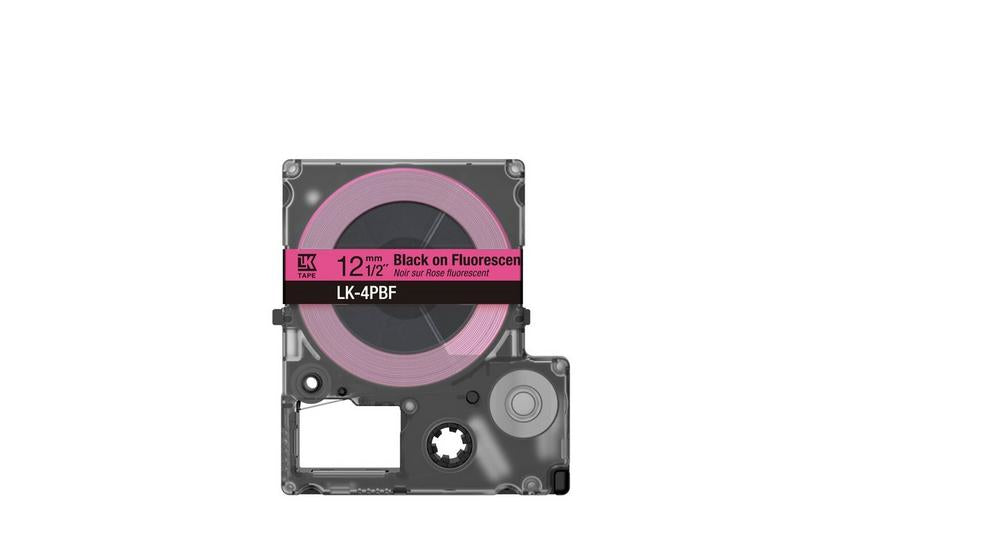 EPSON Colour Tape Fluorescent Pink/Black 12mm 5m LK-4PBF