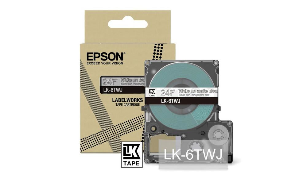 EPSON Matte Tape Clear/White 24mm 8m LK-6TWJ