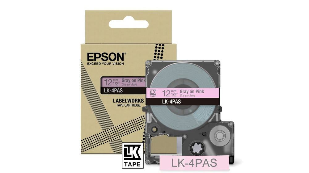 EPSON Colour Tape Pink/Grey 12mm 8m LK-4PAS