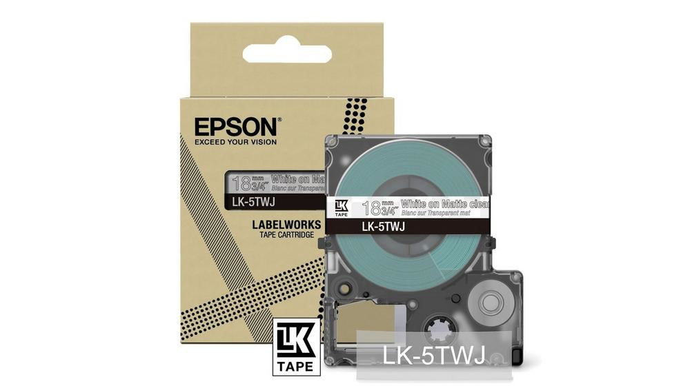 EPSON Matte Tape Clear/White 18mm 8m LK-5TWJ