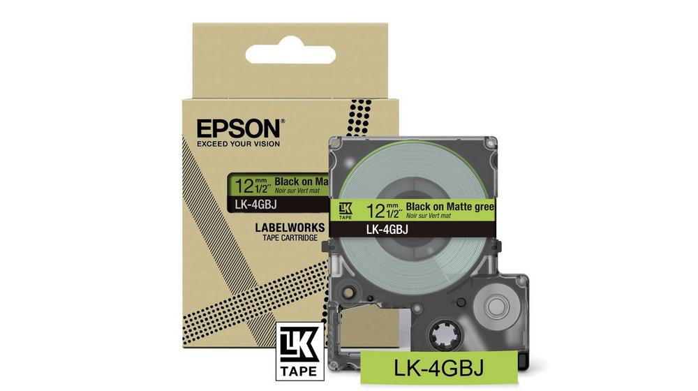 EPSON Matte Tape Green/Black 12mm 8m LK-4GBJ