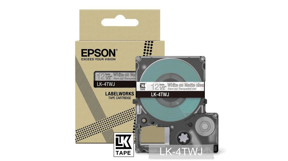 EPSON Matte Tape Clear/White 12mm 8m LK-4TWJ