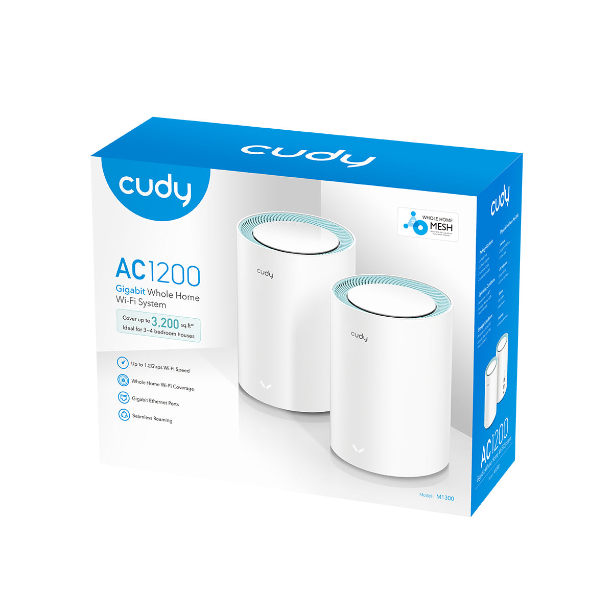 Cudy M1300 2-PACK systeme Wi-Fi maillé Bi-bande (2,4 GHz / 5 GHz) Wi-Fi 5 (802.11ac) Blanc 1 Interne