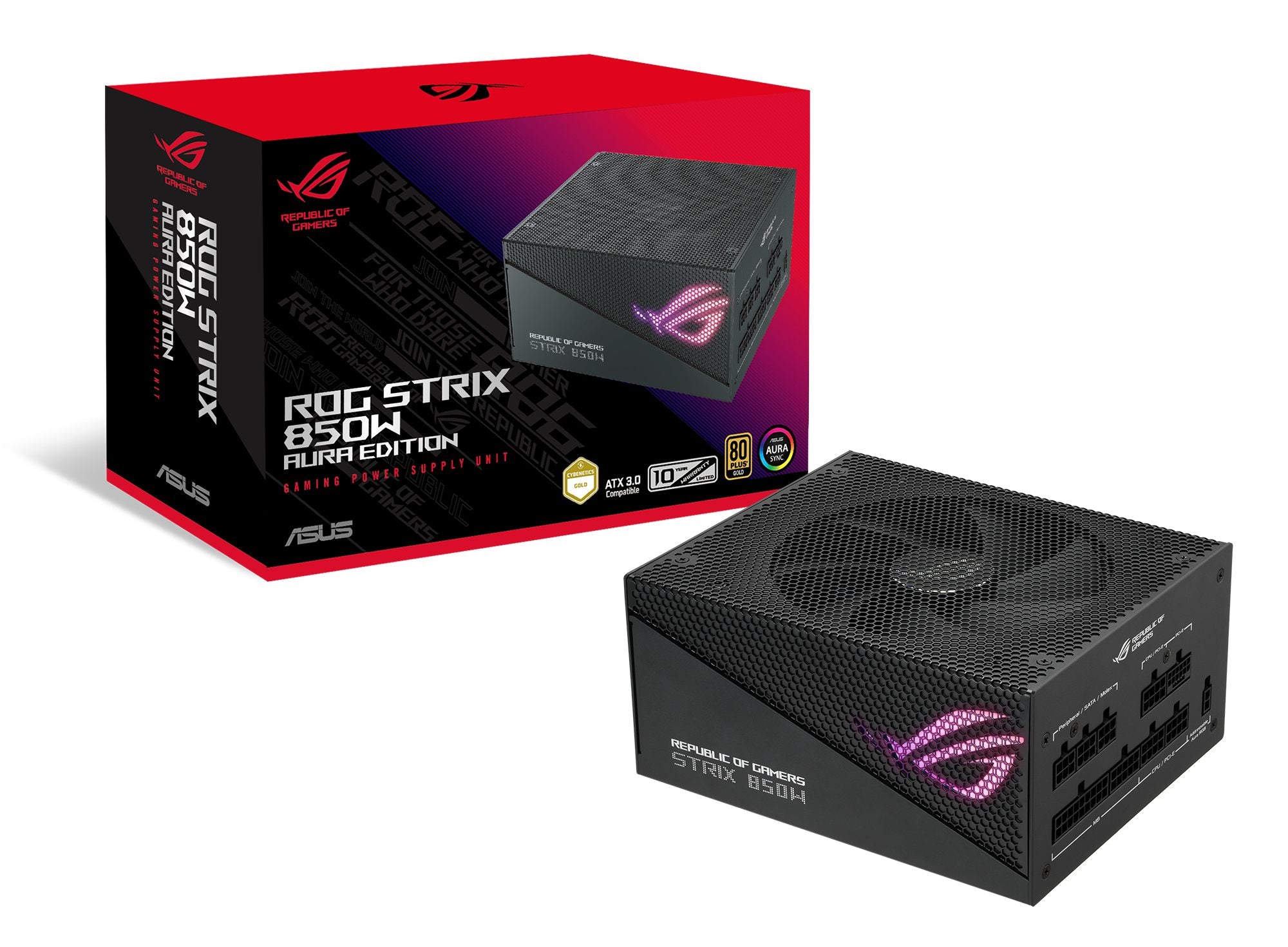 ASUS ROG Strix 850W Gold Aura Edition Fully Modular Power Supply 80+ Gold Certified ATX 3.0 Compatible PCIe Gen 5.0