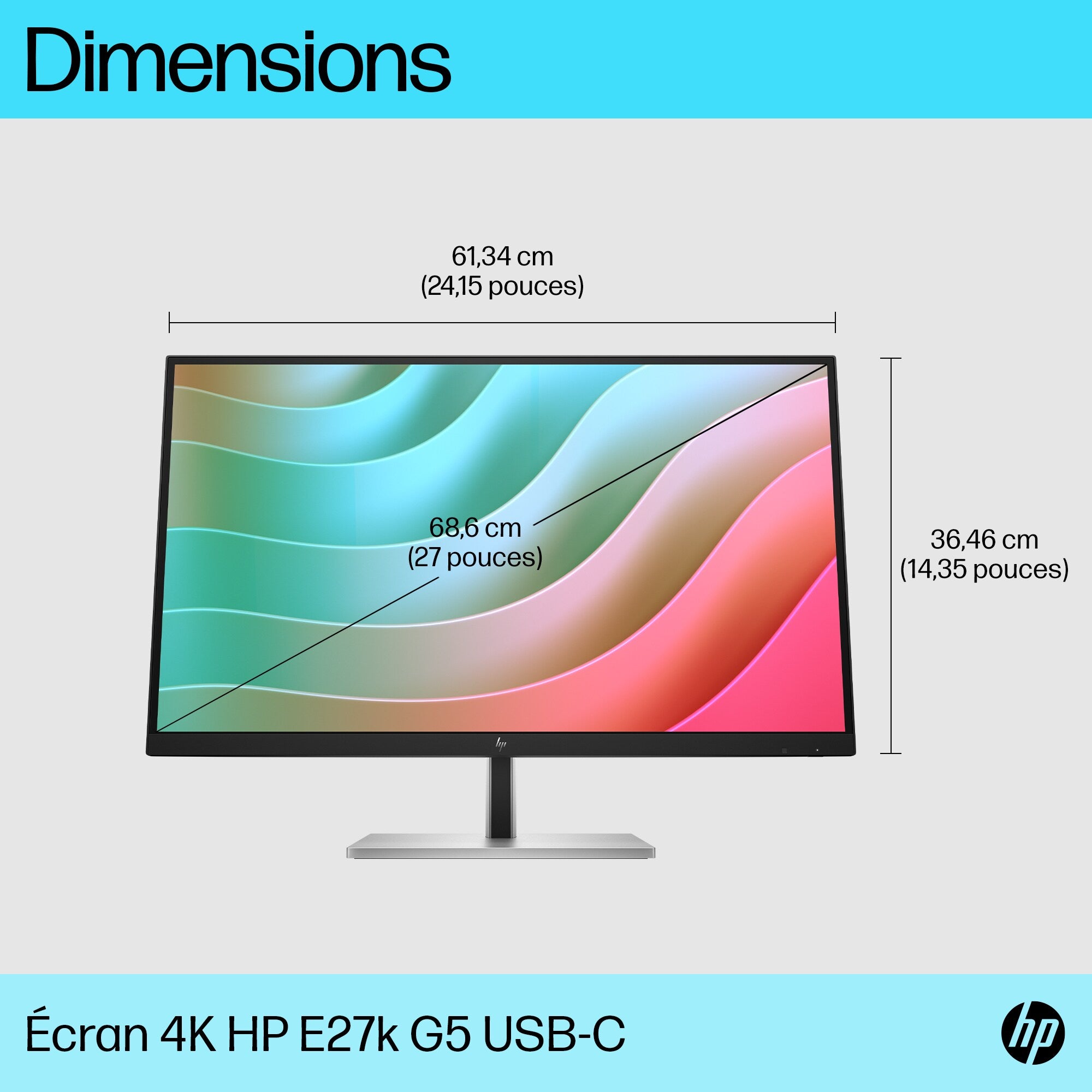 HP Écran 4K E27k G5 27p 4K UHD 3840x2160 HDMI USB-C DisplayPort
