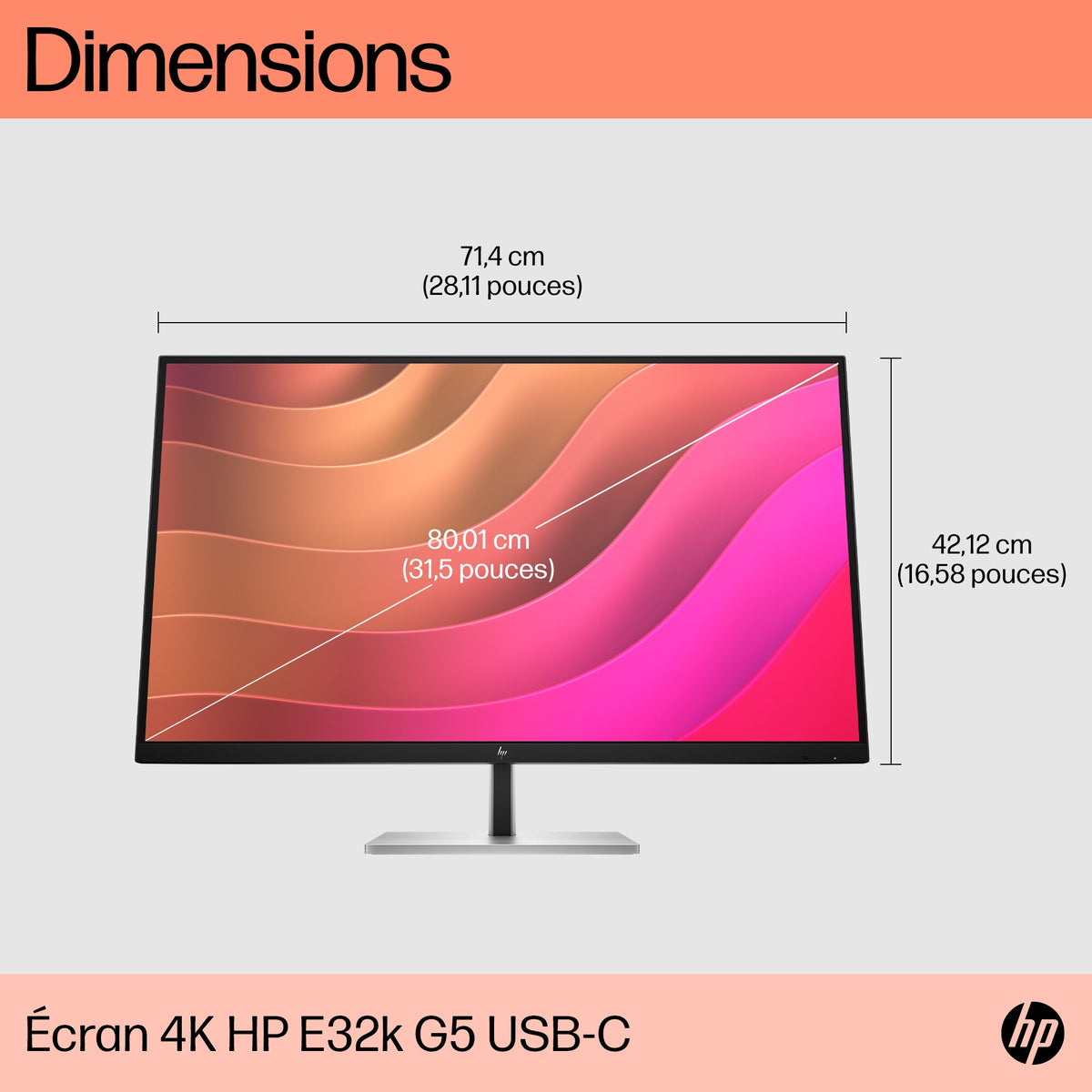 HP Écran 4K E32k G5 31.5p 4K UHD 3840x2160 HDMI USB-C DisplayPort