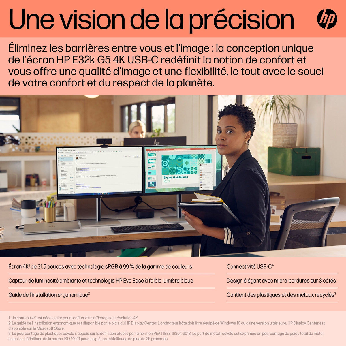 HP Écran 4K E32k G5 31.5p 4K UHD 3840x2160 HDMI USB-C DisplayPort